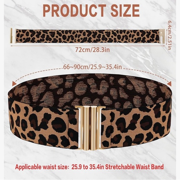 BNWOT - Leopard Print Elastic Belt with Gold Clasp - One Size - Picture 2 of 7